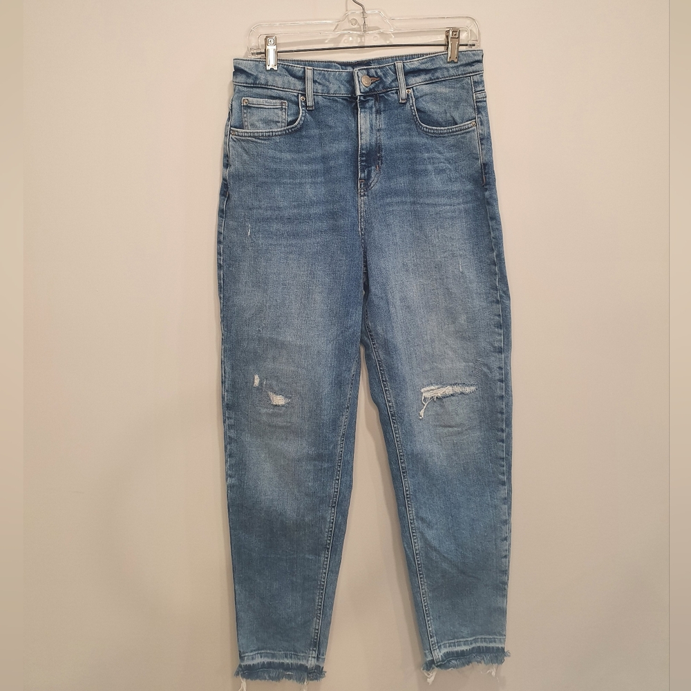 Marks and Spencer barrel leg mom fit jeans, medium wash, size US 8